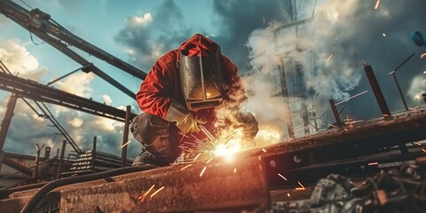 Welder Working on Construction Site