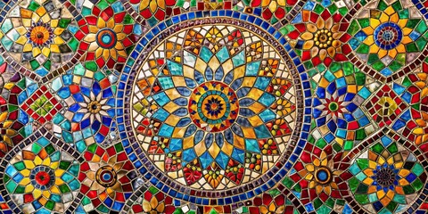 Vibrant and intricate multicolored glass mosaic design, mosaic, glass, colorful, intricate, pattern, abstract, art, texture