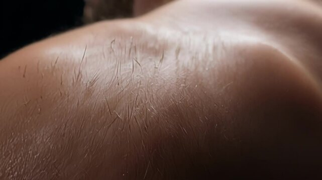 A macro shot of a mans arm as the hairs stand on end and goosebumps appear signaling his mind racing with newfound knowledge.