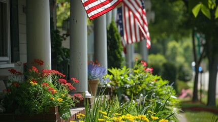 Patriotic decorations with American flags for Independence Day