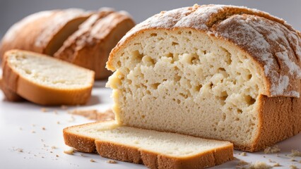 Fresh cut bread with crust and crumb on a white background