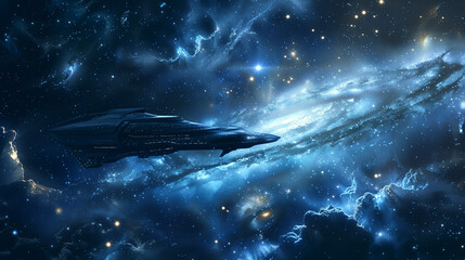 Fototapeta premium Spaceship exploring a distant galaxy