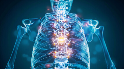 A skeleton with a yellow spine. The spine is the main focus of the image