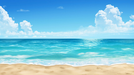 晴れた青い空と海のイラスト_Illustration of sunny blue sky and sea