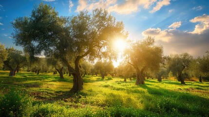Sustainable farming Olive tree plantation in sunlight