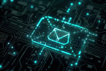 Obraz premium Futuristic Email Icon on Digital Circuitry 