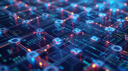 a blockchain visualization, interconnected nodes, data flow