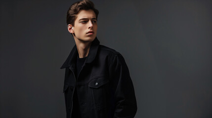Obraz premium handsome model in black jacket standing in studio