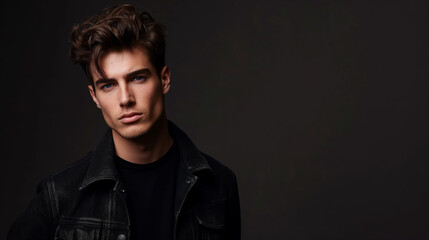Obraz premium handsome model in black jacket standing in studio