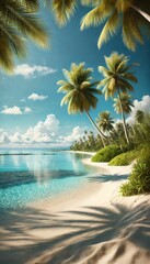 Serene Tropical Beach with Palm Trees and Clear Water