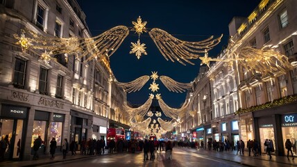 Obraz premium Angels Christmas lights on Regent Street London UK