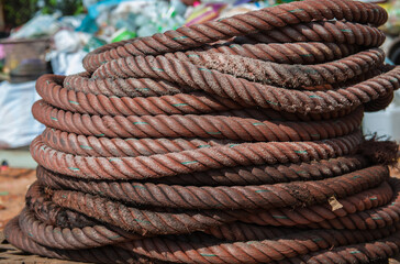 Roll of old brown rope