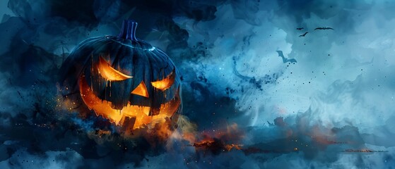 Spooky Halloween background with jack-o'-lantern eyes.