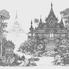 line art of a temple