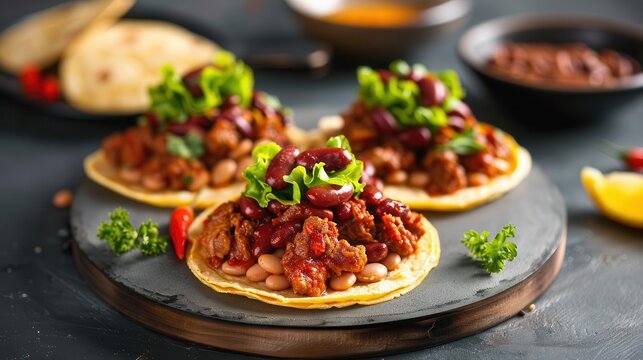 Sopes topped with beans, meat, and lettuce