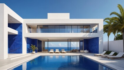 Obraz premium Modern Luxury Villa with Pool and Ocean View.