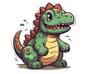 Fototapeta premium Cartoon Dino Bild - Lustiger Dino Sticker - Dinosaurier Illustration - Ki-Ai generiert