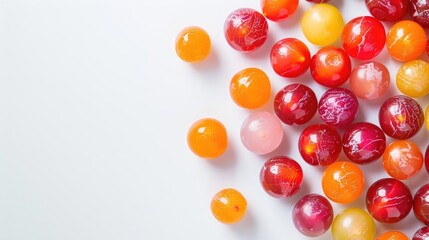 Obraz premium Chewing gum with fruit flavor on white background with space for text