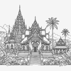 line art of a buddhist temple