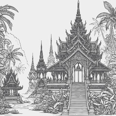 line art of a buddhist temple