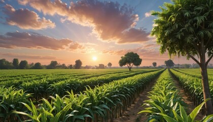 Sunset Over Cornfield.