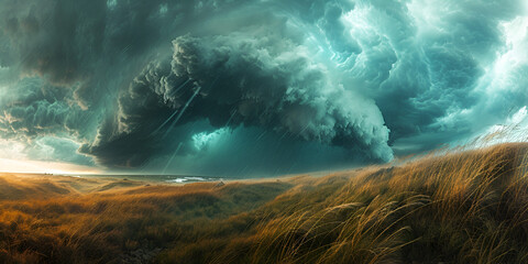 Nature's Fury: A Storm Looms Over a Rolling Landscape