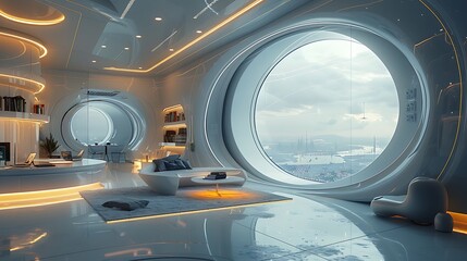 A futuristic concentration hub with bioluminescent focus zones and holographic productivity tools, boosting efficiency 