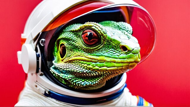 a close up of a lizard wearing a helmet, reptilian space alien, sci-fi lizard alien, sci-fi lizardman, portrait of an astronaut
