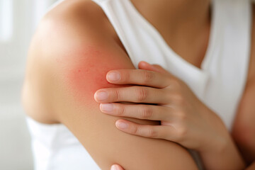 Close-Up of Woman's Arm with Red Rash Highlighting Skin Irritation and Allergy Reaction