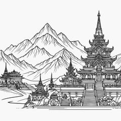 line art of a buddhist temple