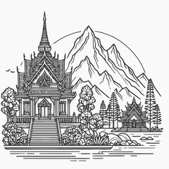 line art of a buddhist temple