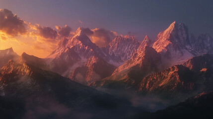 beautiful peaks of mountain range, relaxing landscape wallpaper 