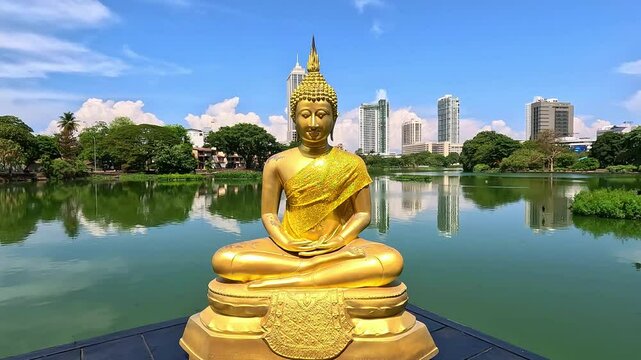 Golden buddha statue, Seemamalaka Temple of Gangaramaya, Colombo Sri Lanka