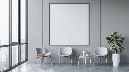 Realistic living room interior and blank board