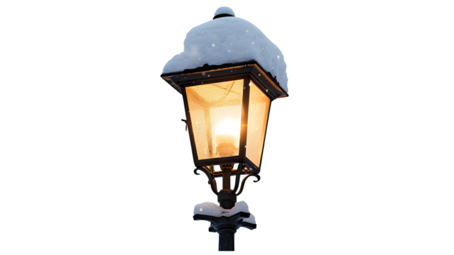 Street lamp in snow isolated on a transparent background, PNG 