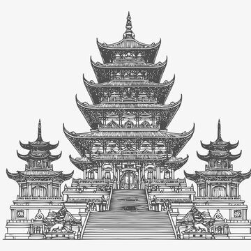 recommend clip art: line art of a buddhist temple