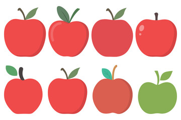 Apples fresh slices set in different style isolated on white background.