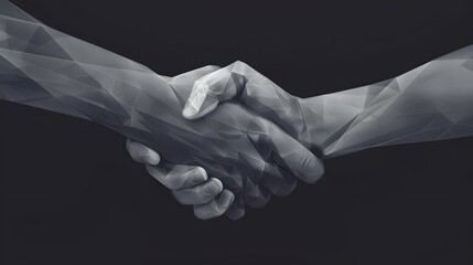 Vector isolated brotherly handshake. Low poly wireframe and points. Polygonal 3D white agreement concept on dark background. Business concept with geometry triangle. Abstract deal mash line origami. 