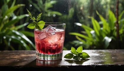 Fototapeta premium Refreshing Summer Cocktail with Ice and Greenery.