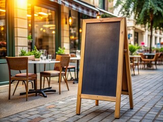 blank restaurant menu board in front of a cafe, standing blackboard for menu