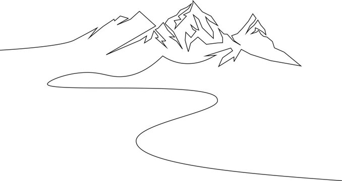 recommend clip art: One continuous line drawing of mountain range landscape
