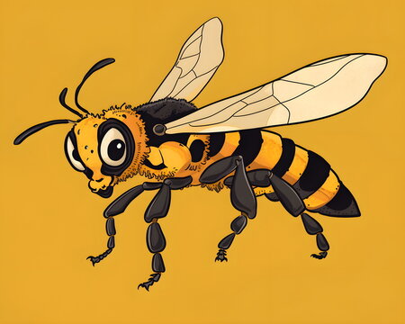 Cartoon-Bienenillustration auf gelbem Hintergrund - Ai-Ki generiert