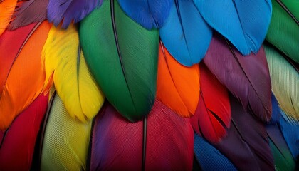 カラフルな鳥の羽の背景画像（Background image of colorful bird feathers.）
