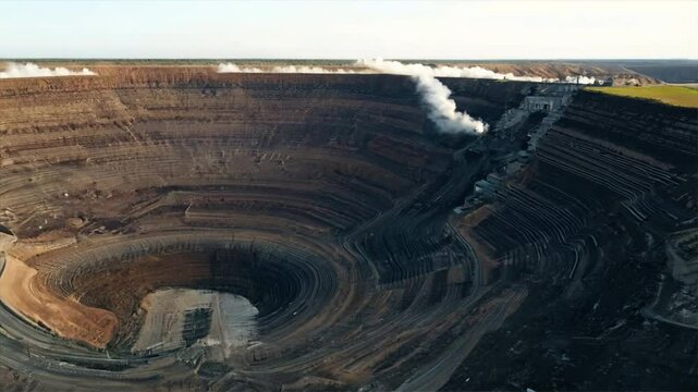 Industry Banner Open pit mine, extractive industrial for coal, aerial top view drone