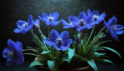 Blue Flowers in a Pot.