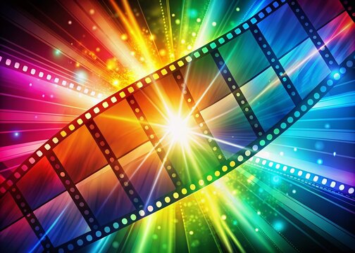 Vibrant multicolored abstract background with film strip motif, evoking cinematic creativity, perfect for announcing movie premieres, film festivals, and filmmaking events.