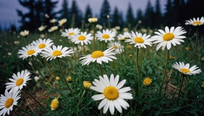 Fototapeta premium White Daisies in a Field of Green.