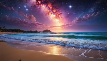 Magical Sunset Beach with Milky Way.