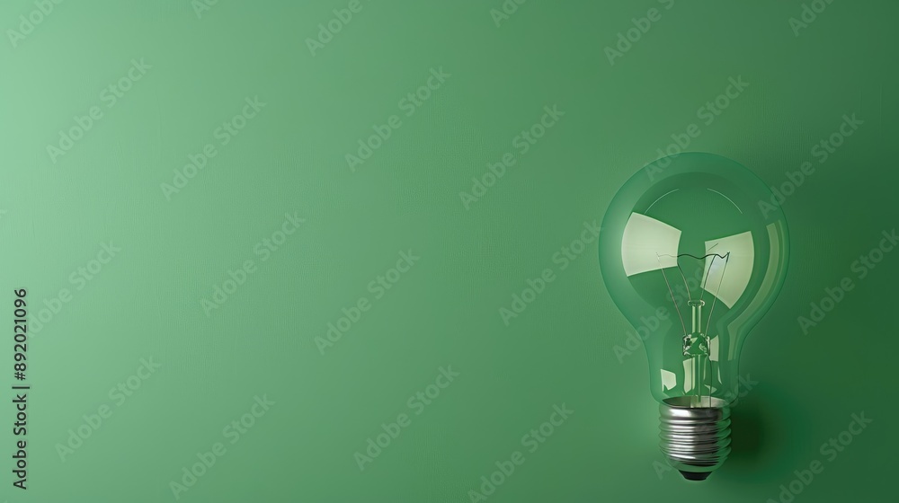 Poster minimal concept of green background with light bulb and empty space