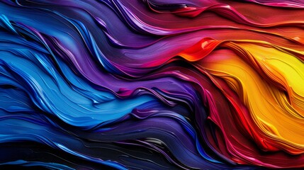 Obraz premium Vibrant abstract painting with flowing colors of blue, purple, red, and yellow, creating a dynamic and visually captivating artwork.